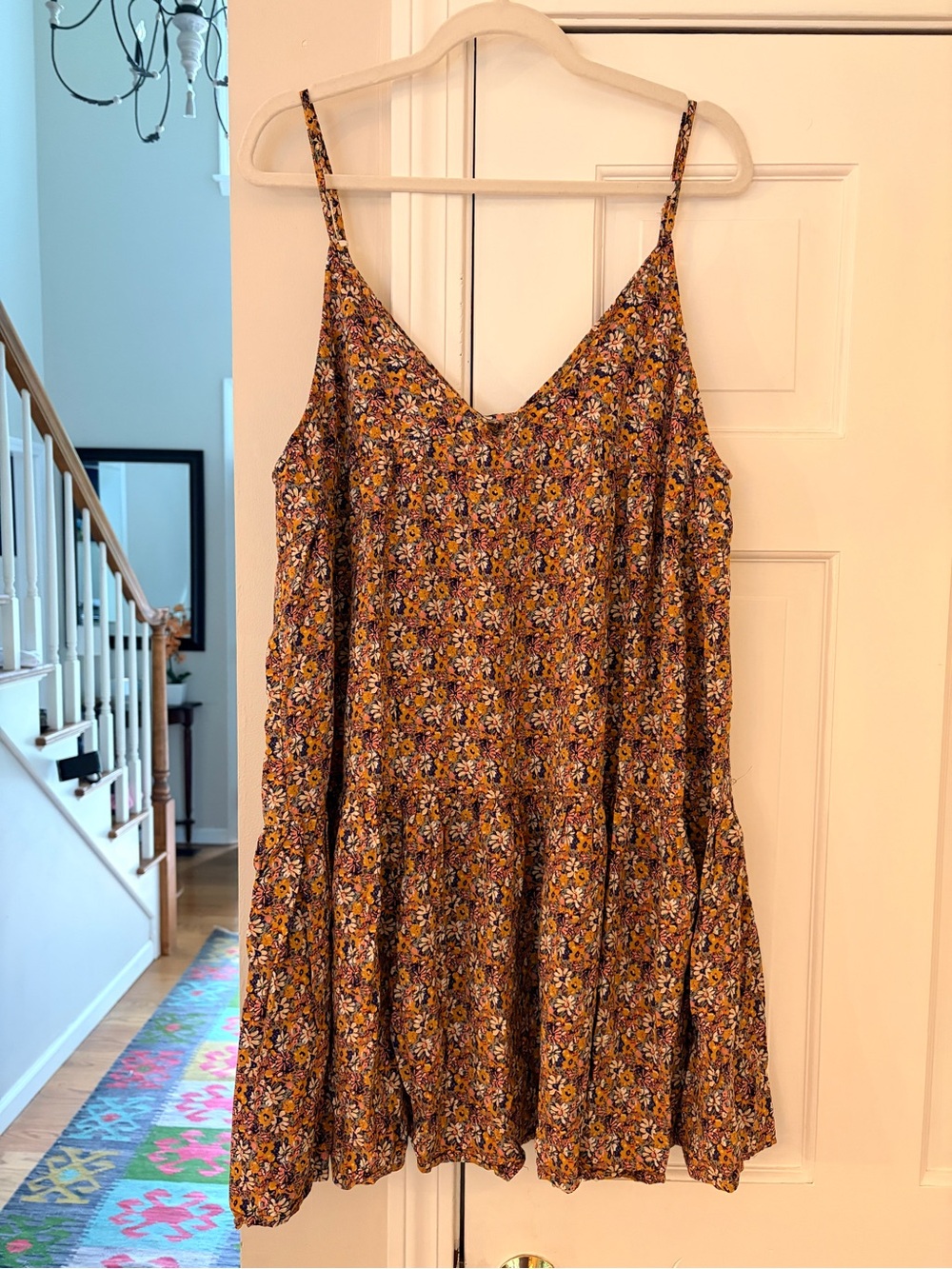 NATURAL LIFE Floral Tiered Spaghetti-Strap Mini Dress EUC